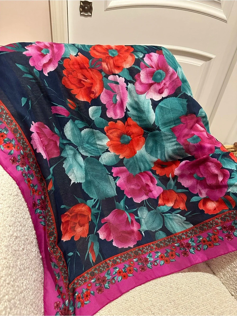 Floral Print Home Throw Blanket in Navy, Pink, and Red